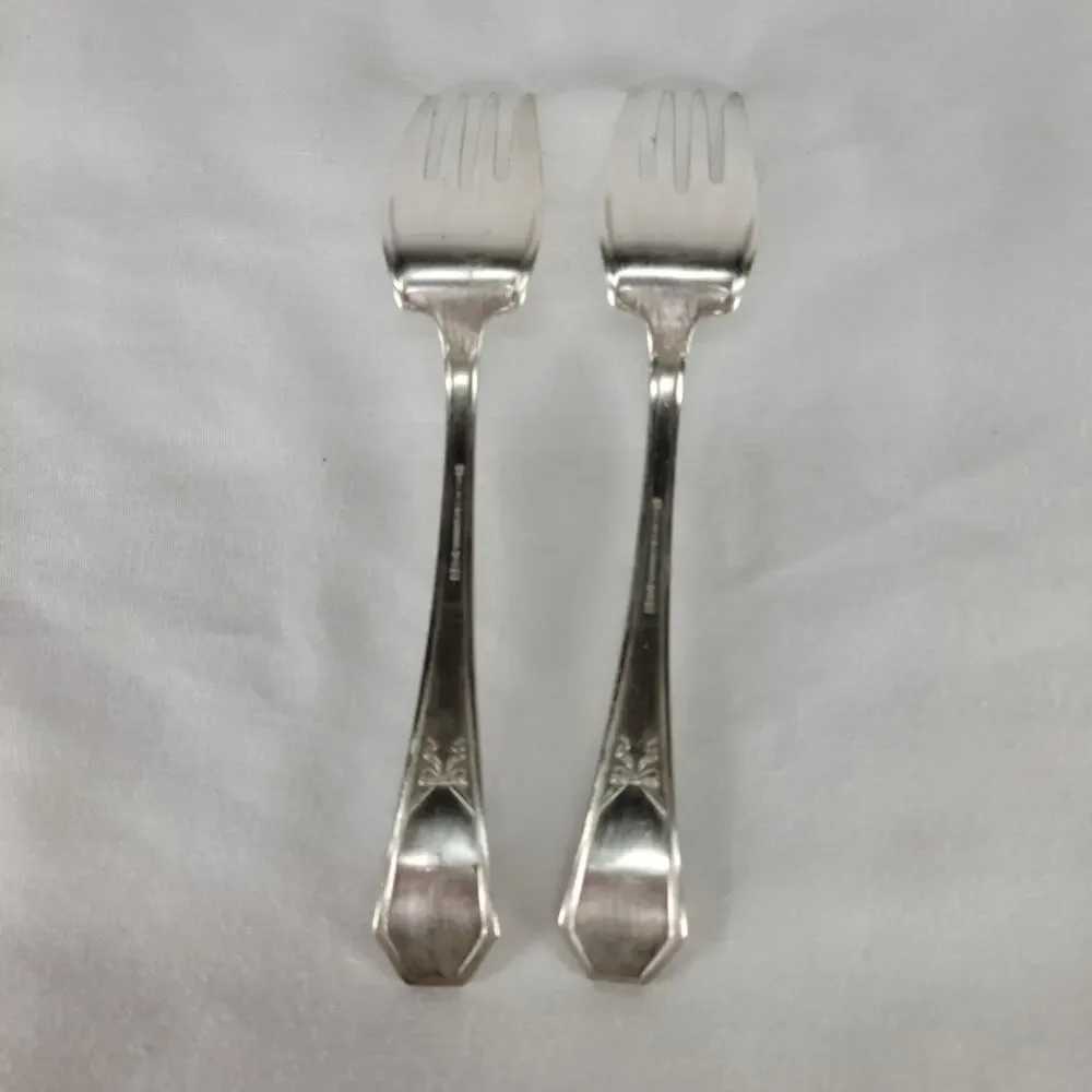 Vintage Holmes & Edwards XIV IS Silverplate Salad Forks Art Deco Pair